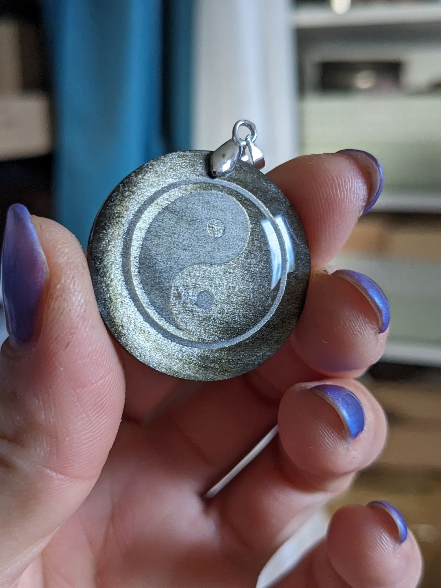 Collier en obsidienne dorée yin yang - Aurore Lune