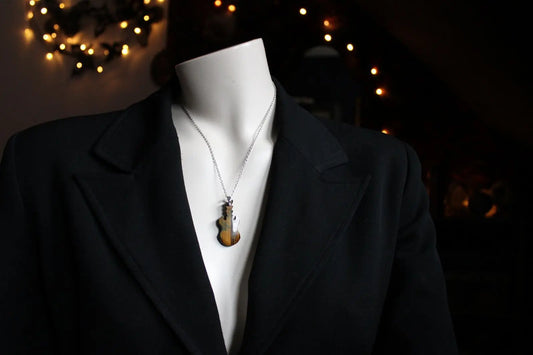 Collier guitare en œil de tigre - Aurore Lune