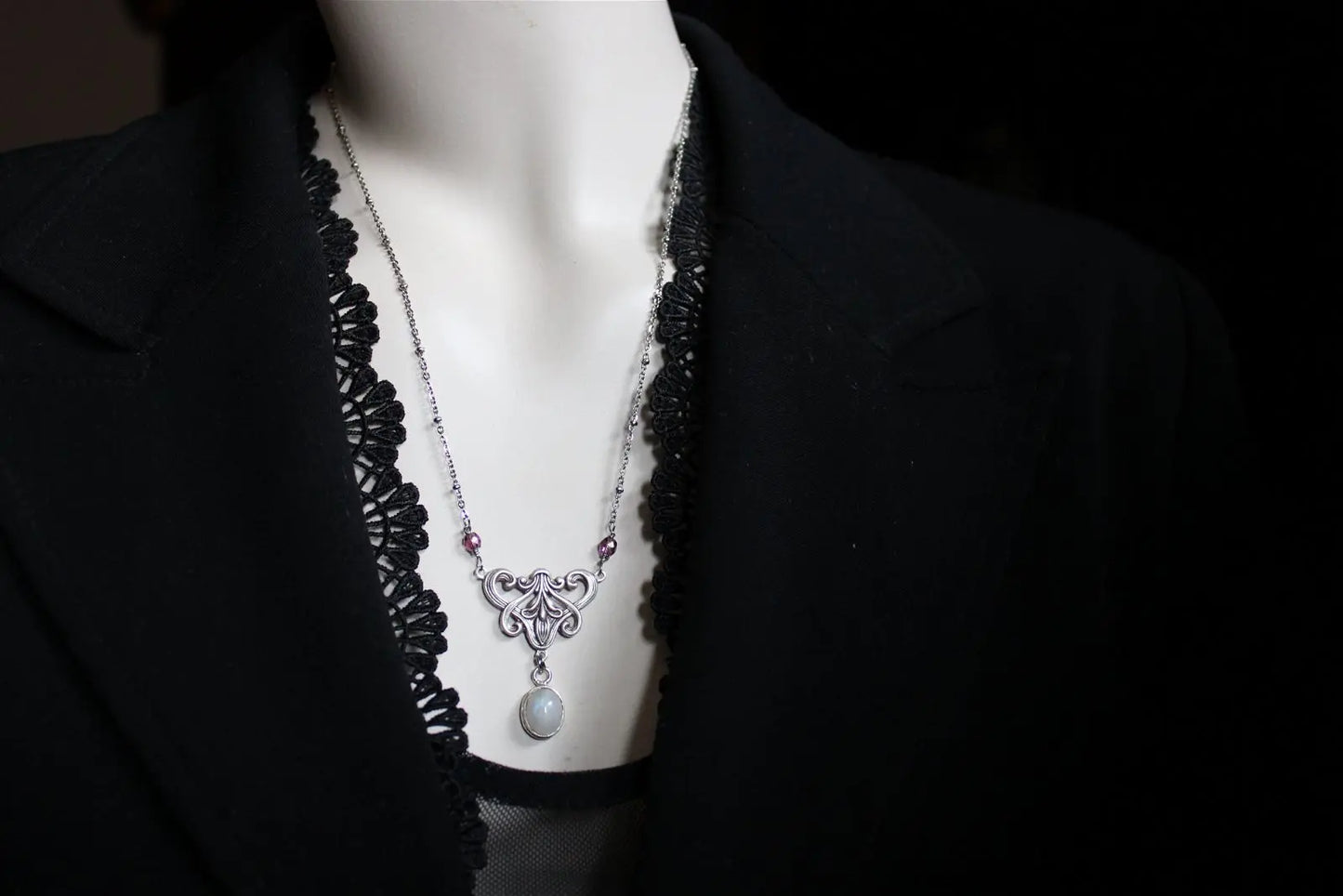Collier labradorite blanche *Songe d'Hiver* - Aurore Lune
