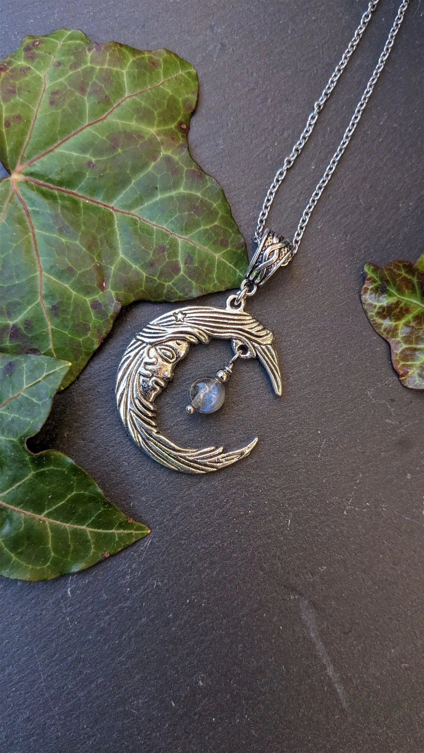Collier labradorite et lune - Aurore Lune