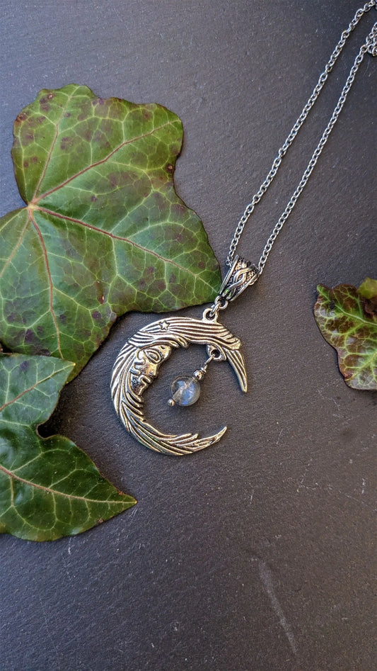 Collier labradorite et lune - Aurore Lune