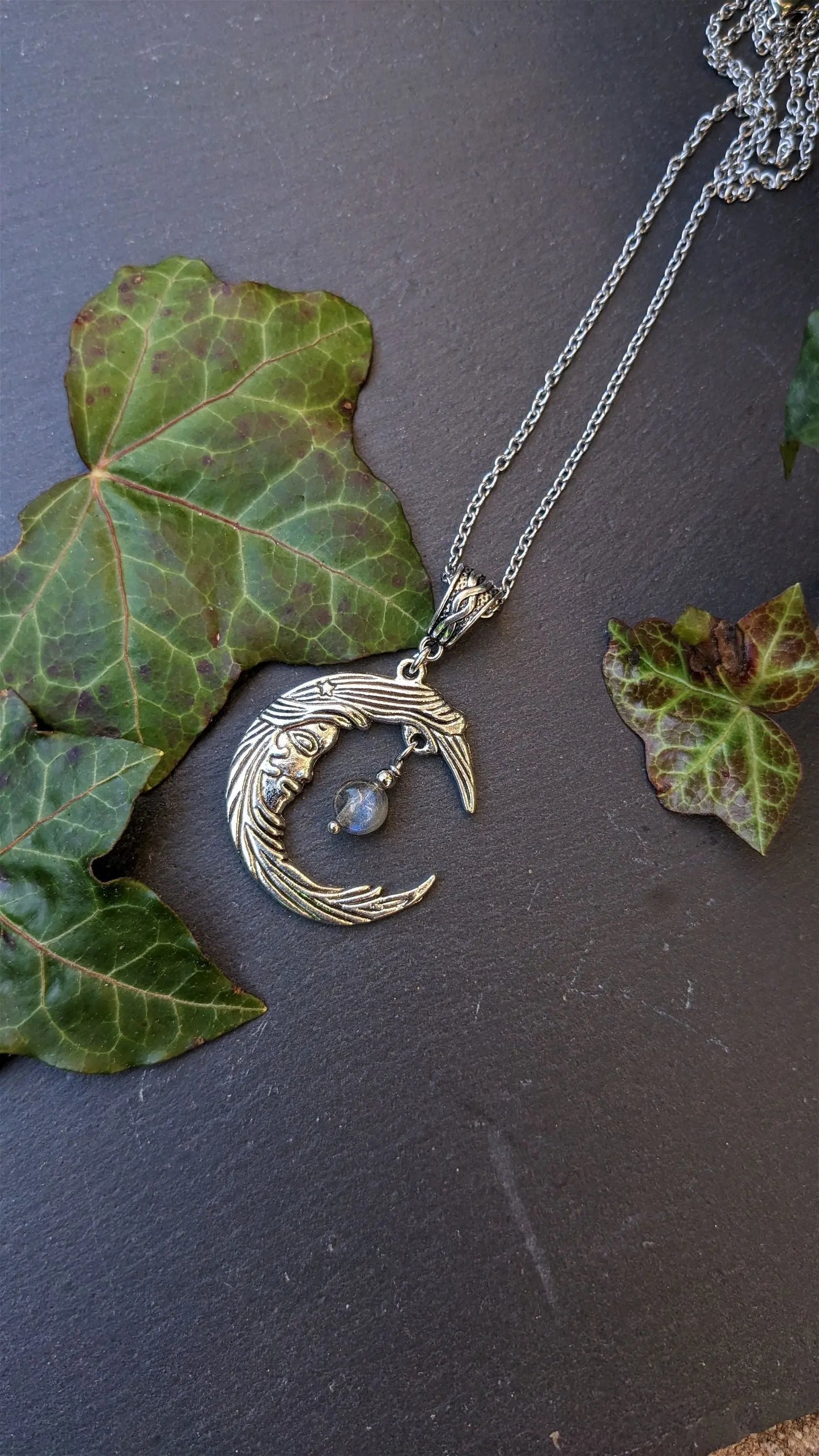 Collier labradorite et lune - Aurore Lune