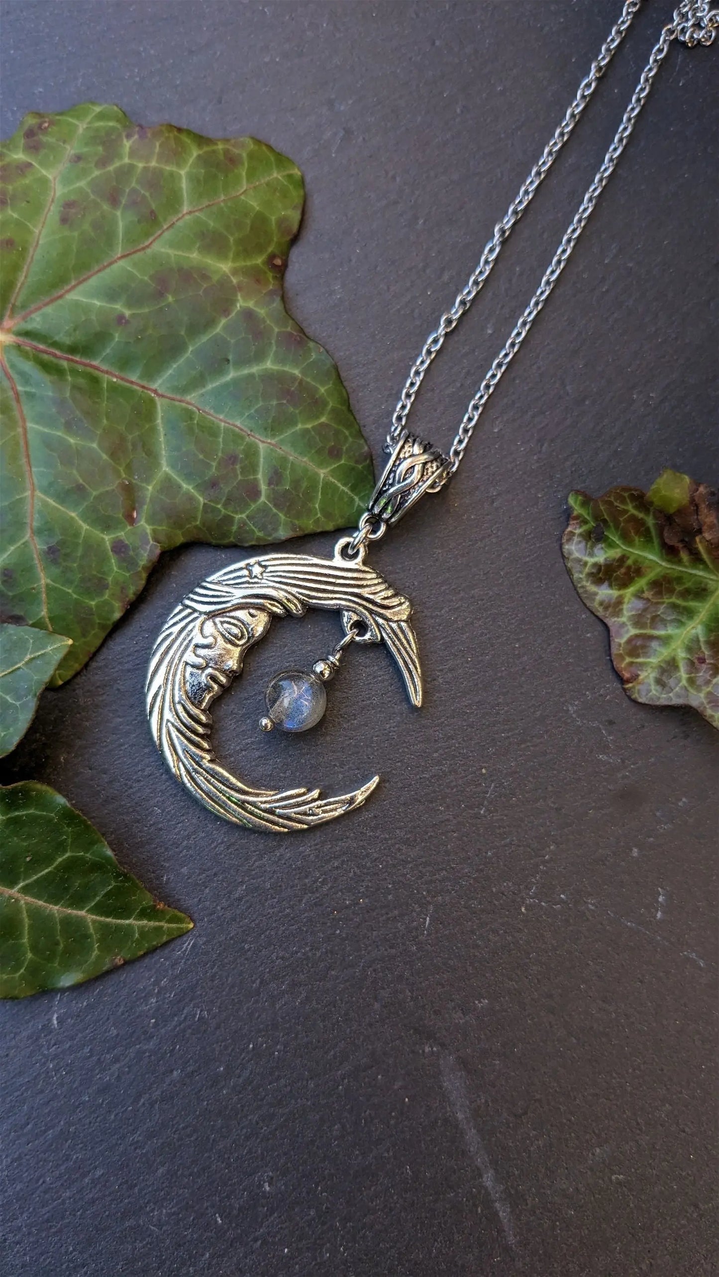 Collier labradorite et lune - Aurore Lune