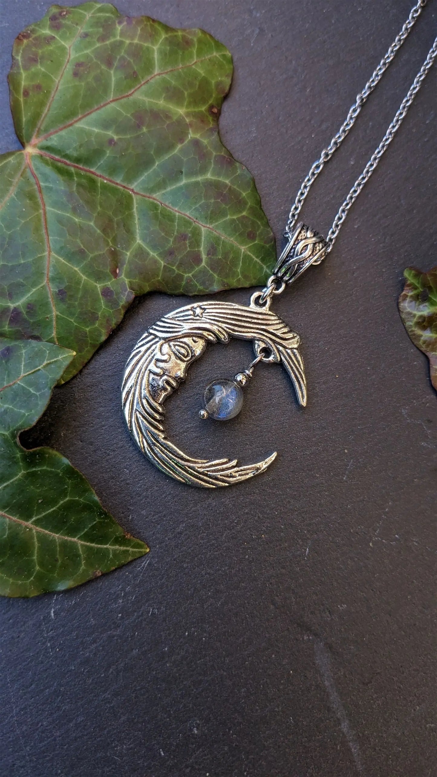 Collier labradorite et lune - Aurore Lune
