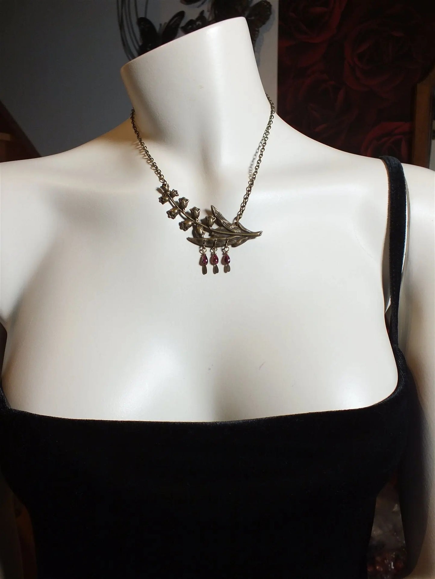 Collier muguet et grenats - Aurore Lune