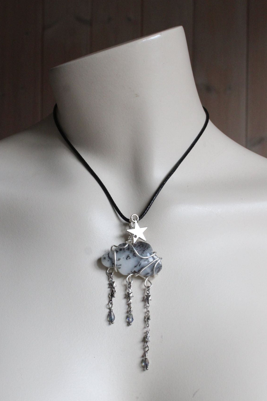 Collier nuage opale à dendrites ou merlinite - Aurore Lune