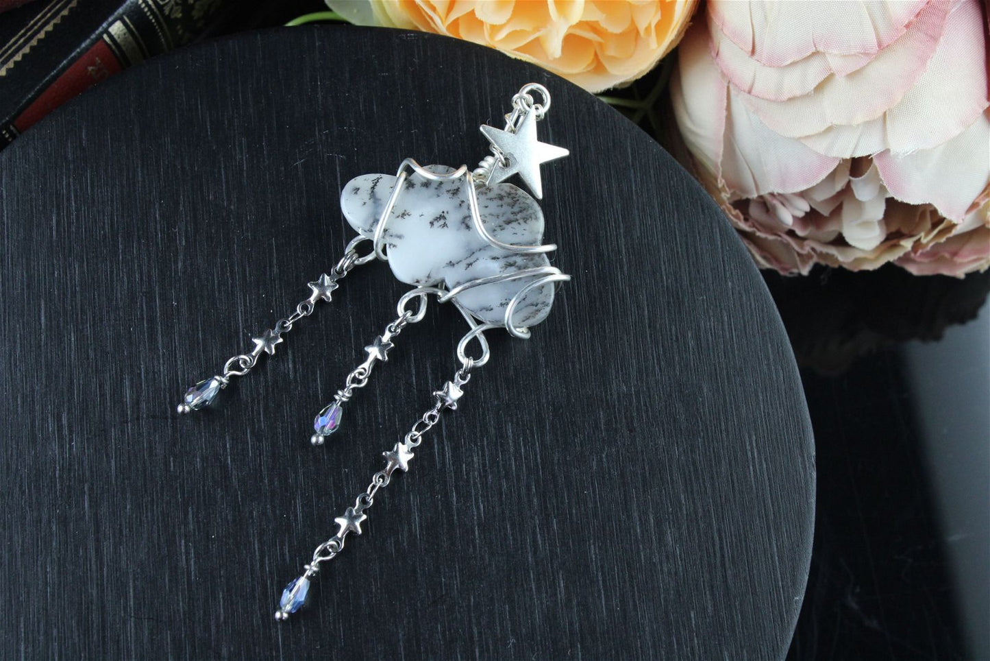 Collier nuage opale à dendrites ou merlinite - Aurore Lune