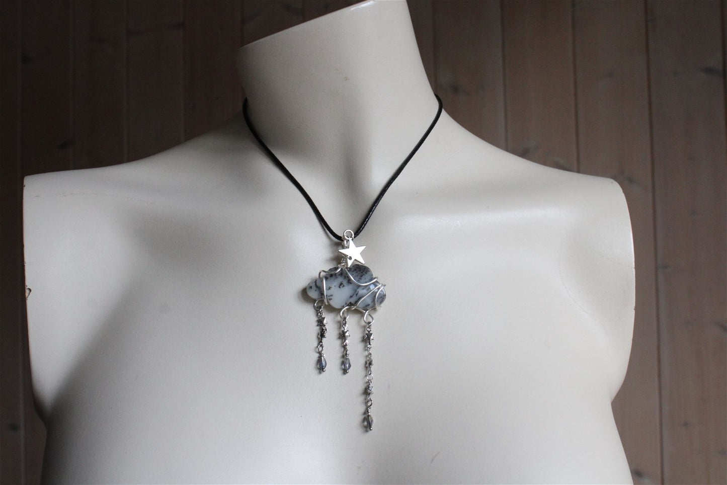 Collier nuage opale à dendrites ou merlinite - Aurore Lune