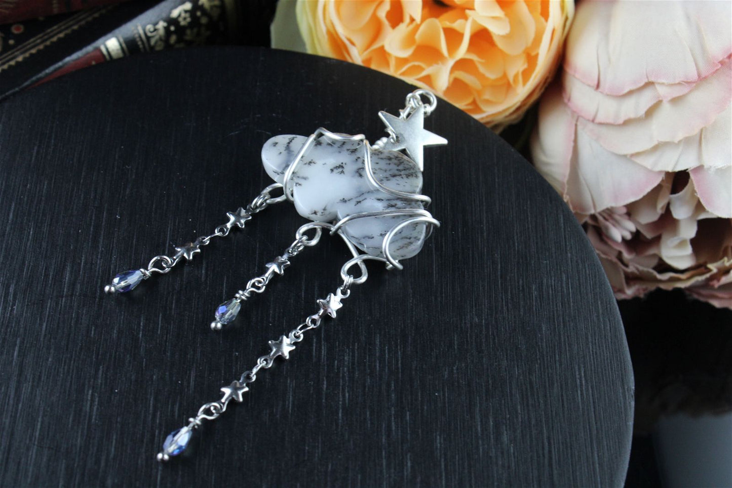 Collier nuage opale à dendrites ou merlinite - Aurore Lune