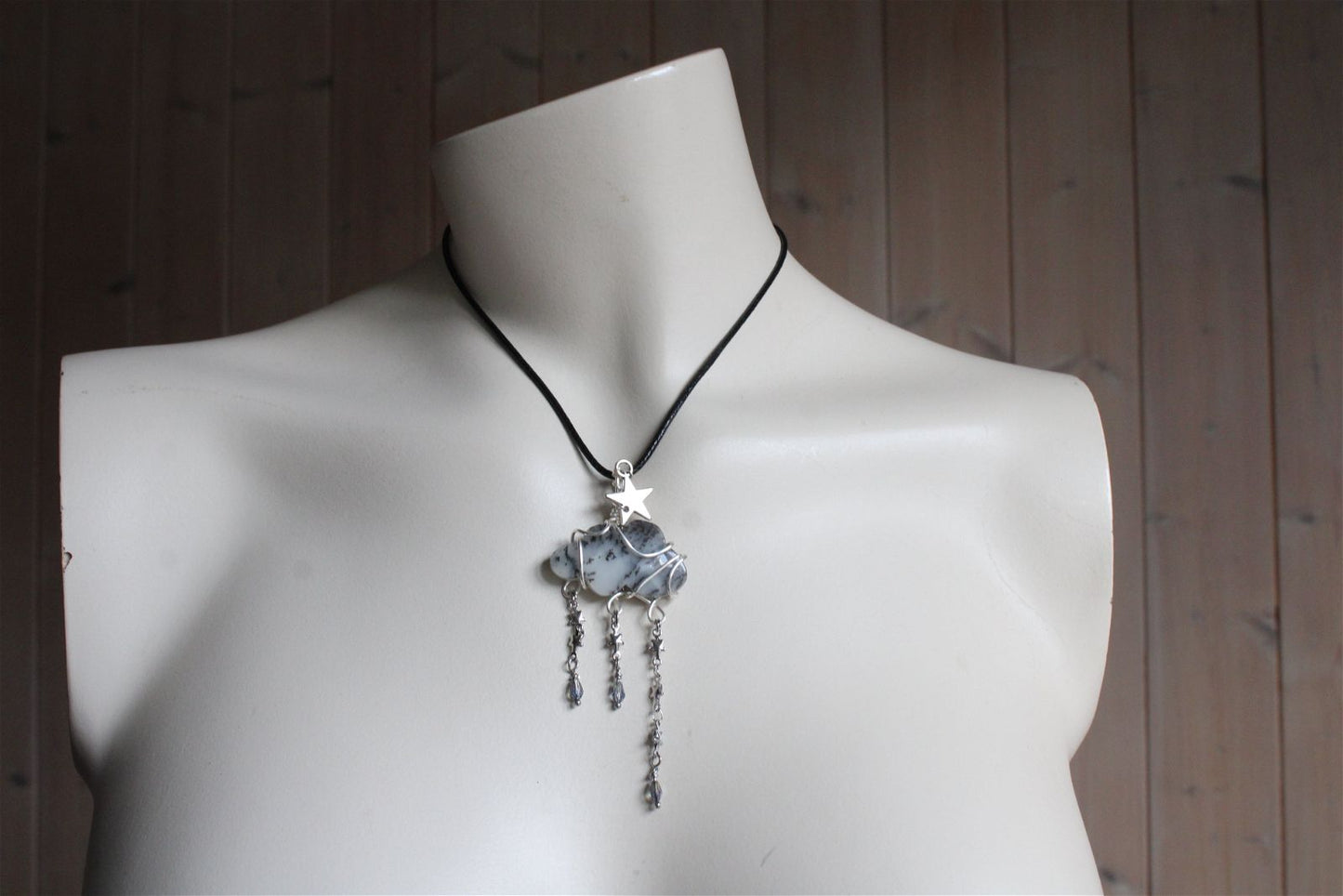 Collier nuage opale à dendrites ou merlinite - Aurore Lune