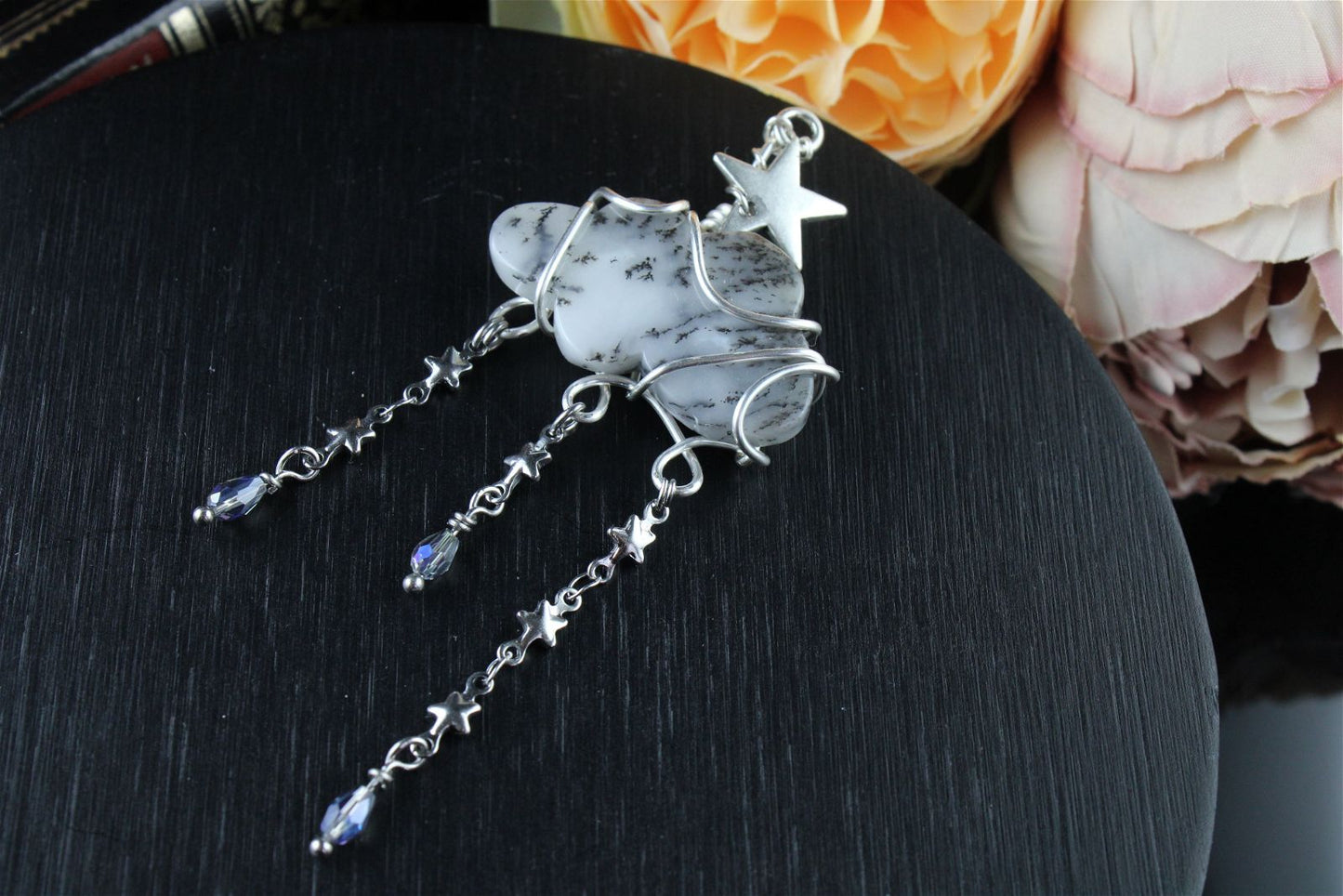 Collier nuage opale à dendrites ou merlinite - Aurore Lune