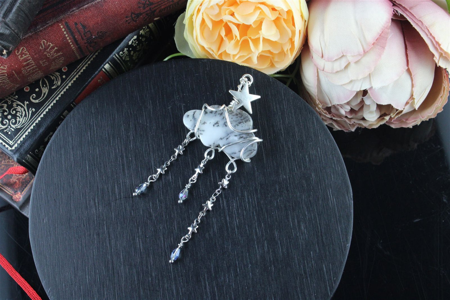 Collier nuage opale à dendrites ou merlinite - Aurore Lune