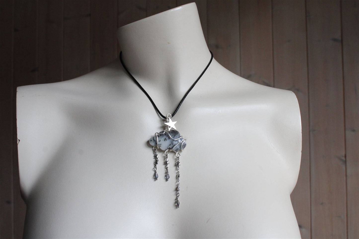 Collier nuage opale à dendrites ou merlinite - Aurore Lune
