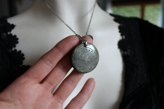 Collier obsidienne dorée avec arbre - Aurore Lune