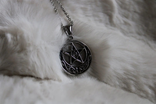 Collier pentacle en acier inoxydable - Aurore Lune