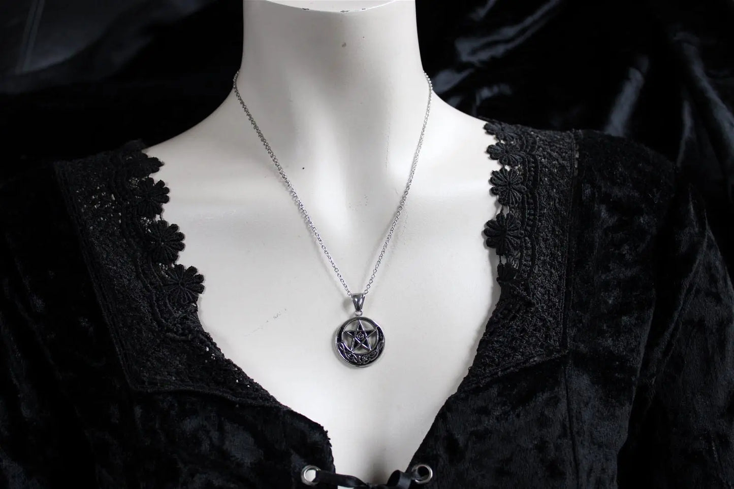 Collier pentacle en acier inoxydable - Aurore Lune
