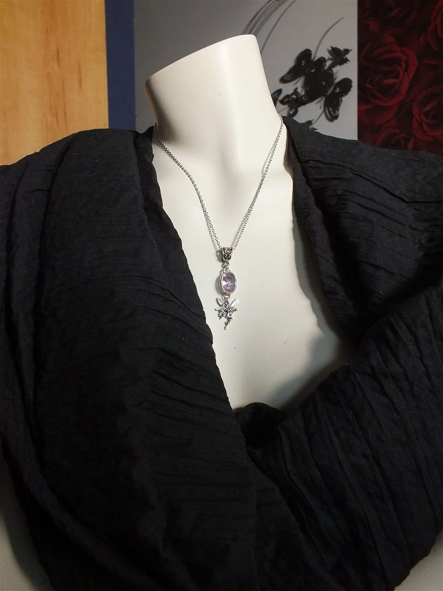 Collier pierre rose et fée - Aurore Lune