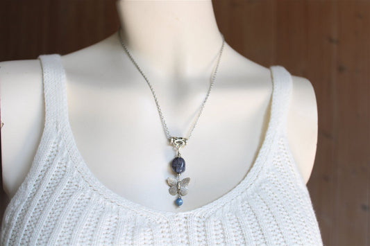 Collier poétique avec disthène bleu et cordiérite - Aurore Lune