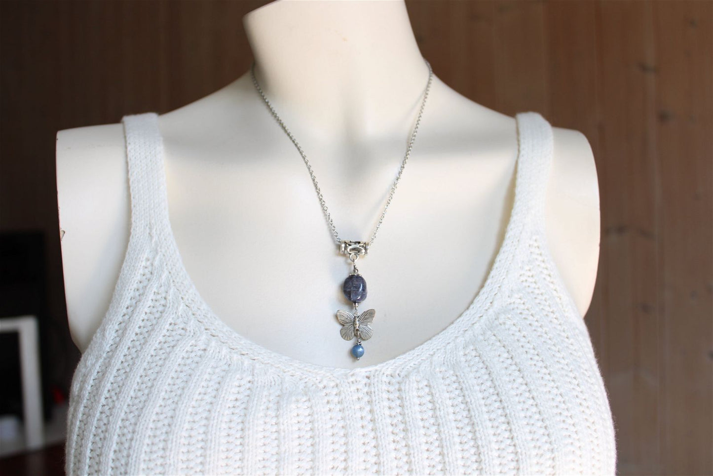 Collier poétique avec disthène bleu et cordiérite - Aurore Lune