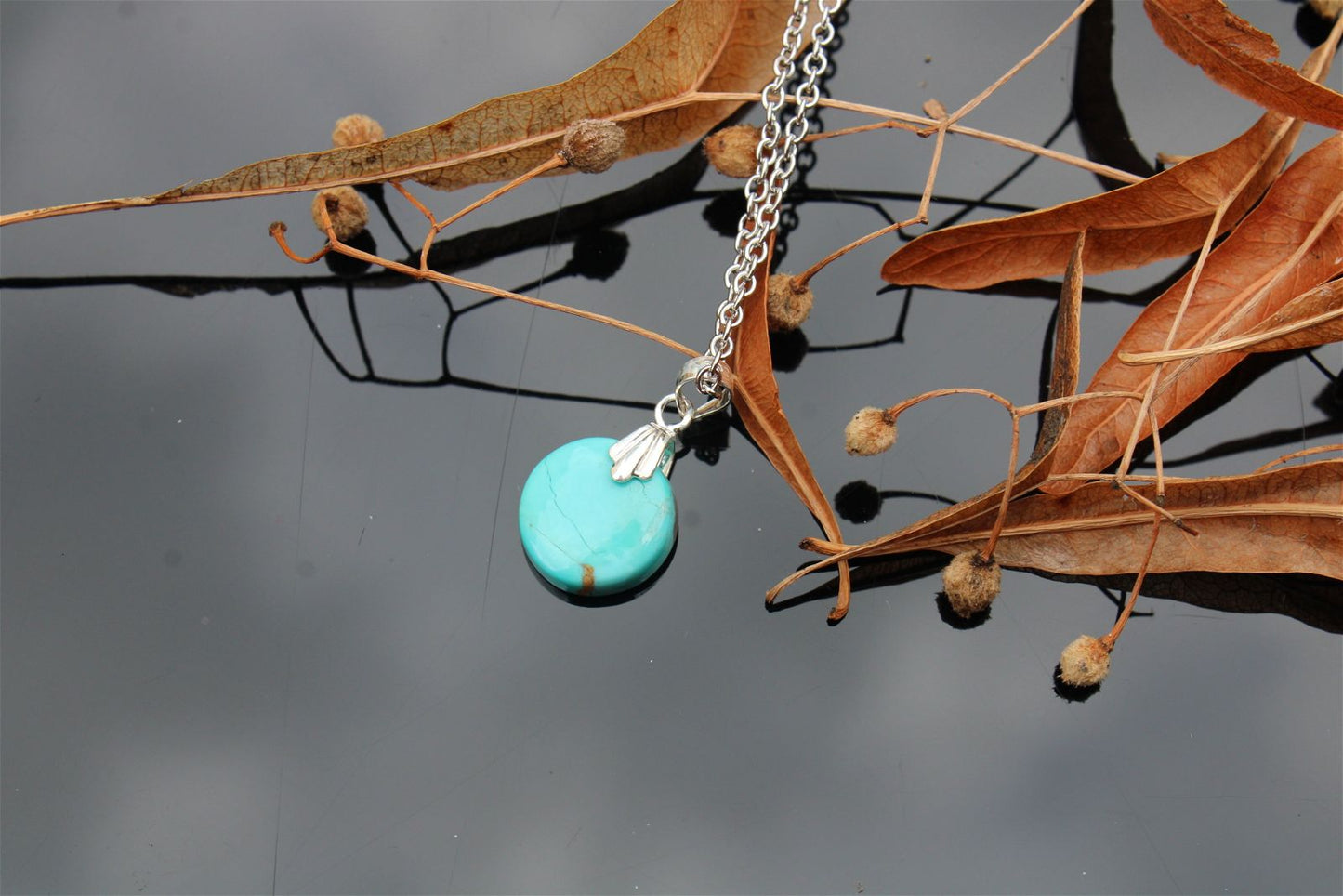 Collier turquoise RECONSTITUEE avec chaîne inox - Aurore Lune