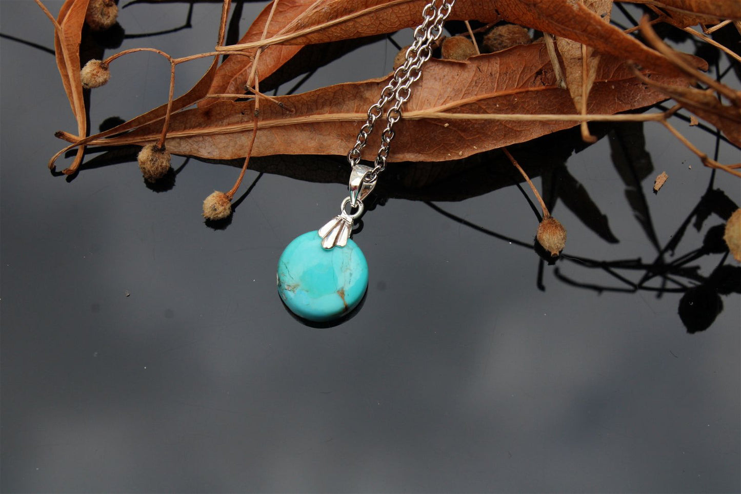 Collier turquoise RECONSTITUEE avec chaîne inox - Aurore Lune