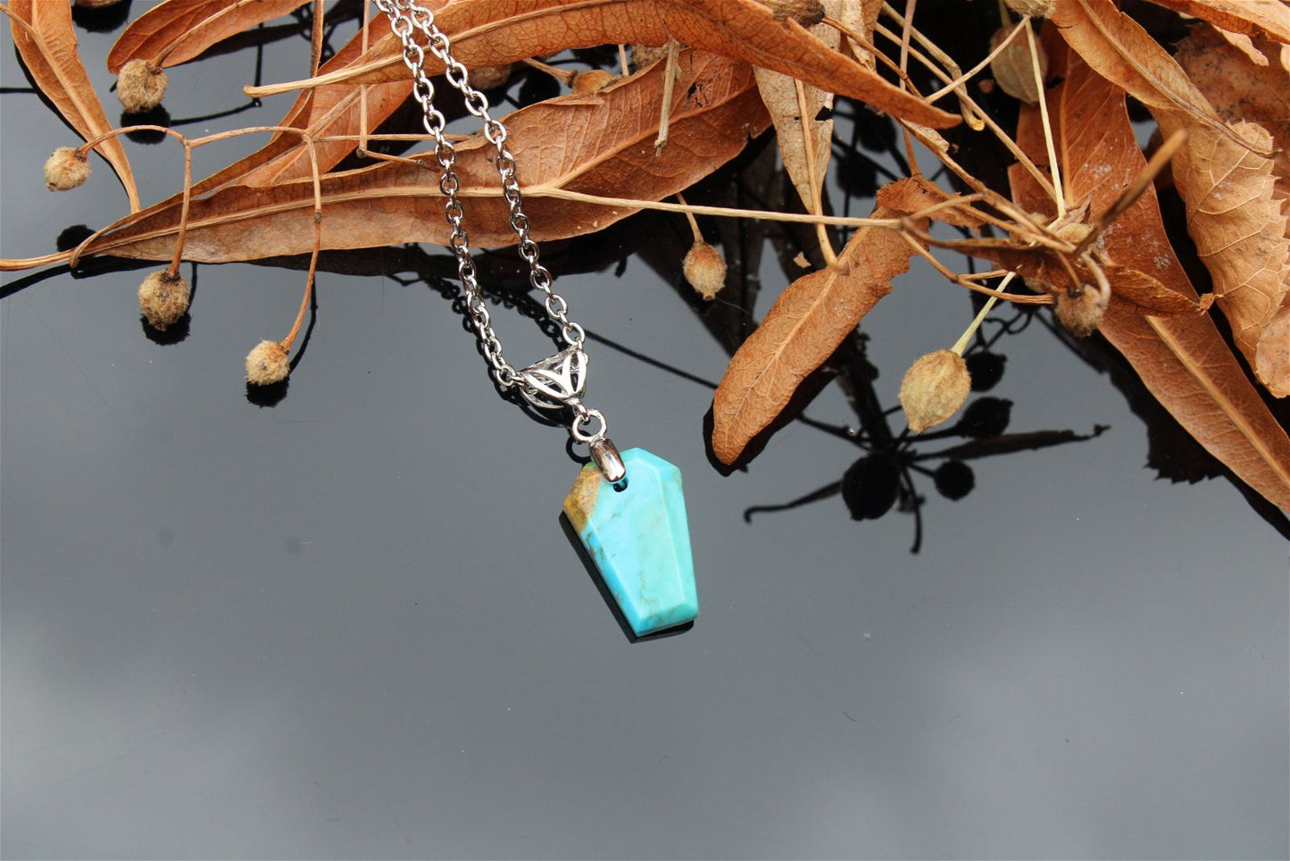 Collier turquoise RECONSTITUEE avec chaîne inox - Aurore Lune