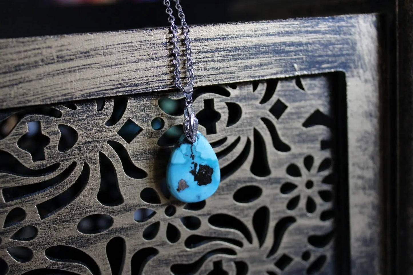 Collier turquoise avec chaîne inox - Aurore Lune