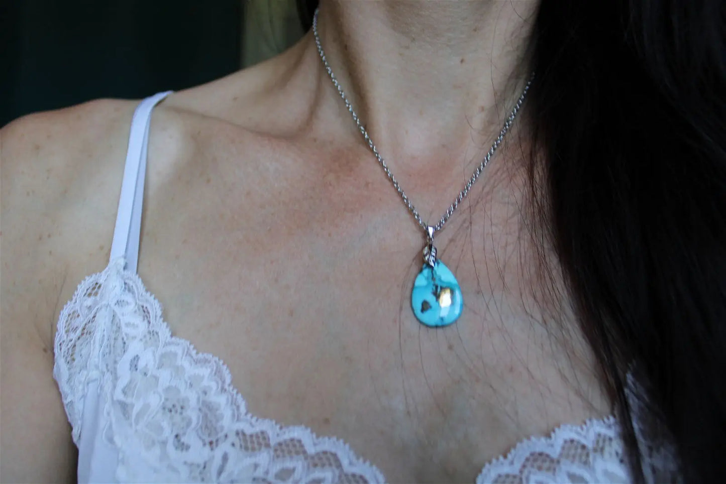 Collier turquoise avec chaîne inox - Aurore Lune