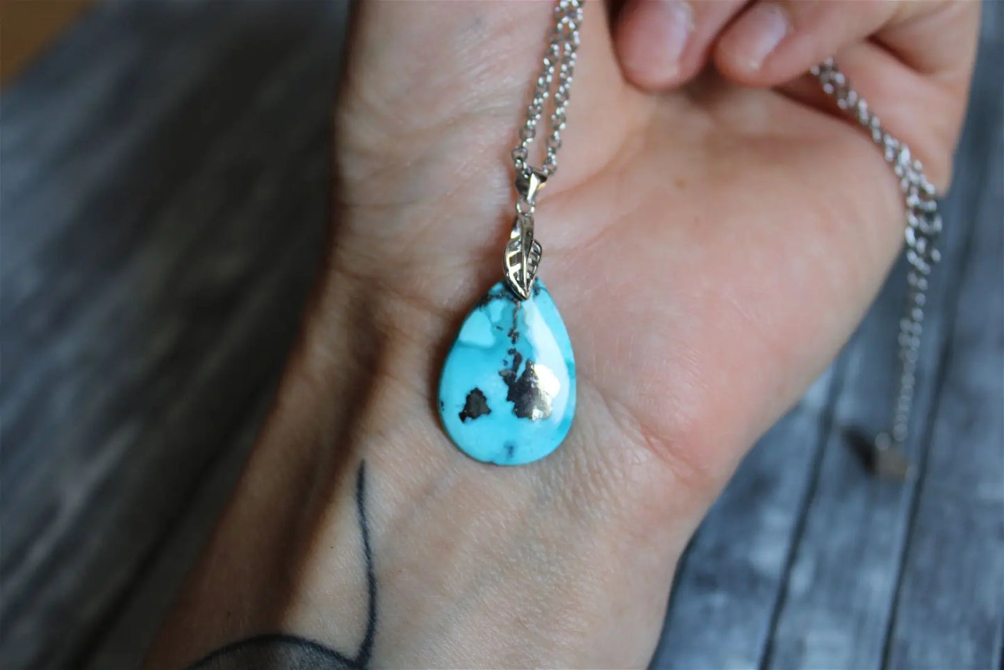 Collier turquoise avec chaîne inox - Aurore Lune
