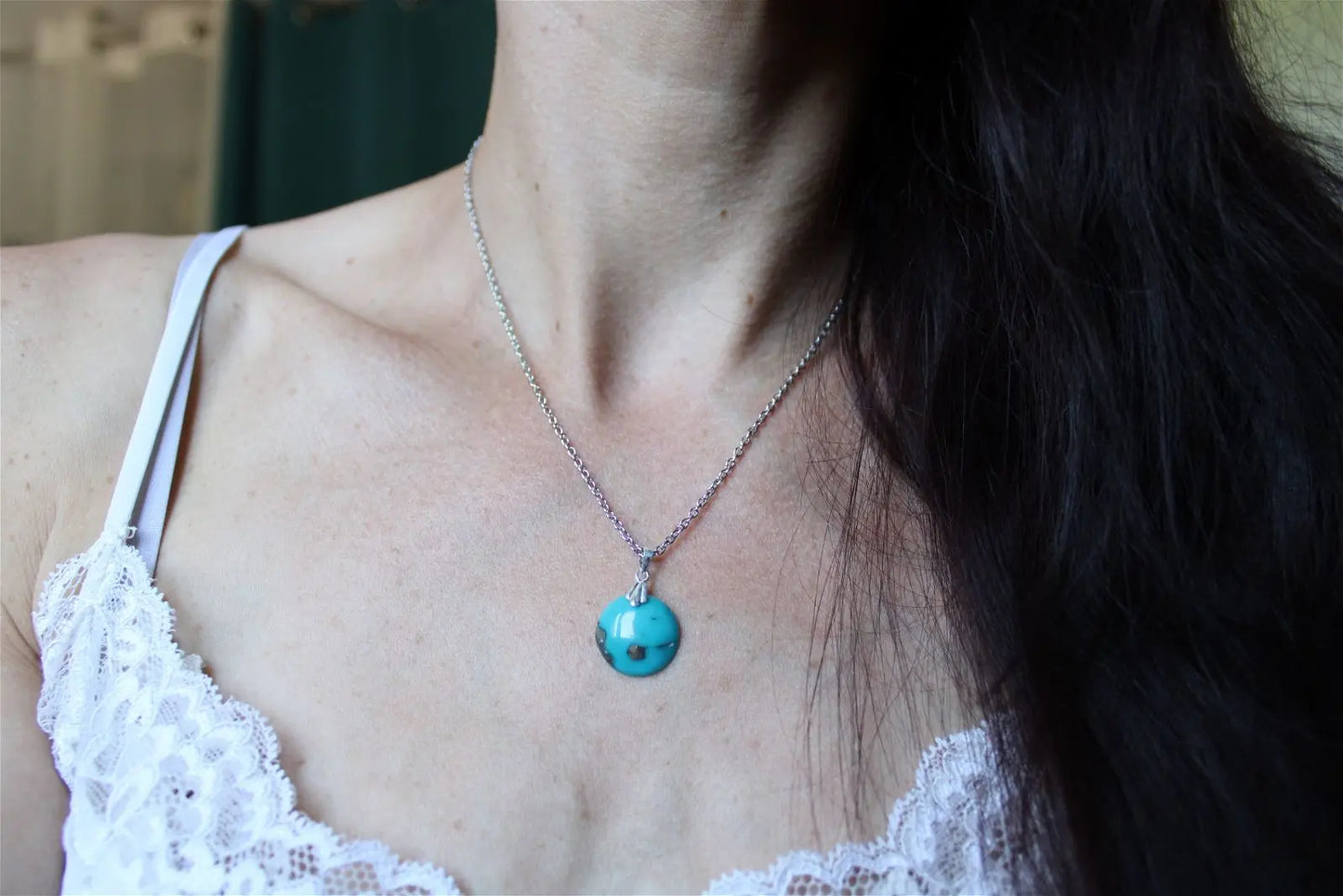 Collier turquoise avec chaîne inox - Aurore Lune