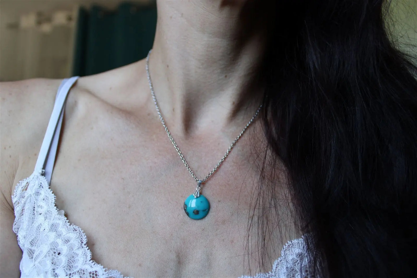 Collier turquoise avec chaîne inox - Aurore Lune