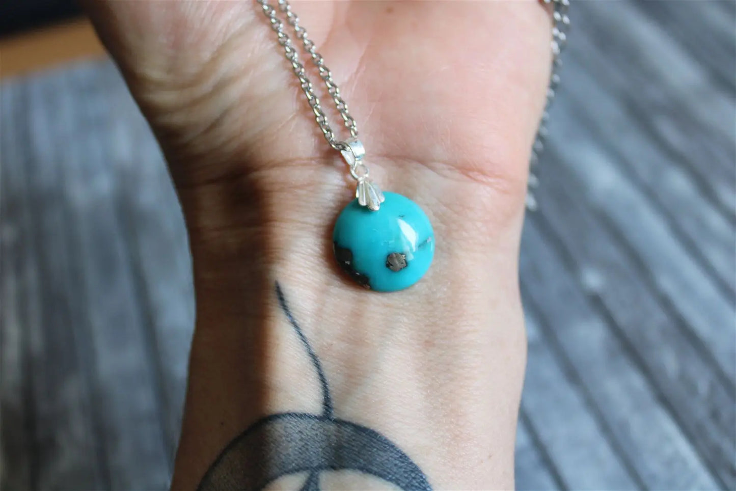 Collier turquoise avec chaîne inox - Aurore Lune