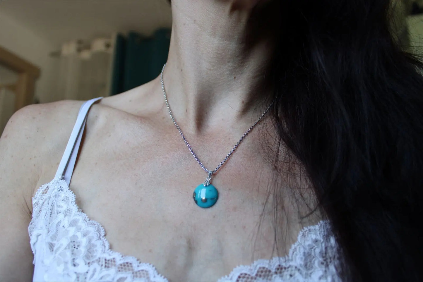 Collier turquoise avec chaîne inox - Aurore Lune