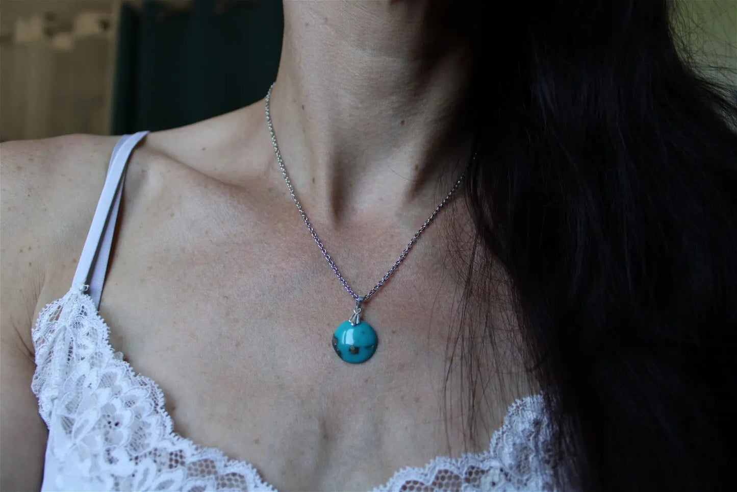 Collier turquoise avec chaîne inox - Aurore Lune