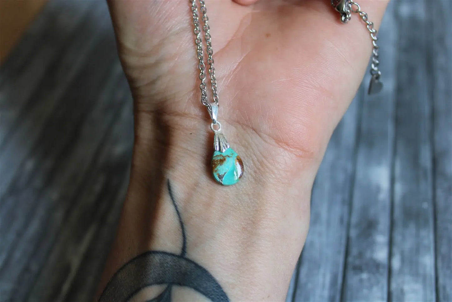 Collier turquoise avec chaîne inox - Aurore Lune