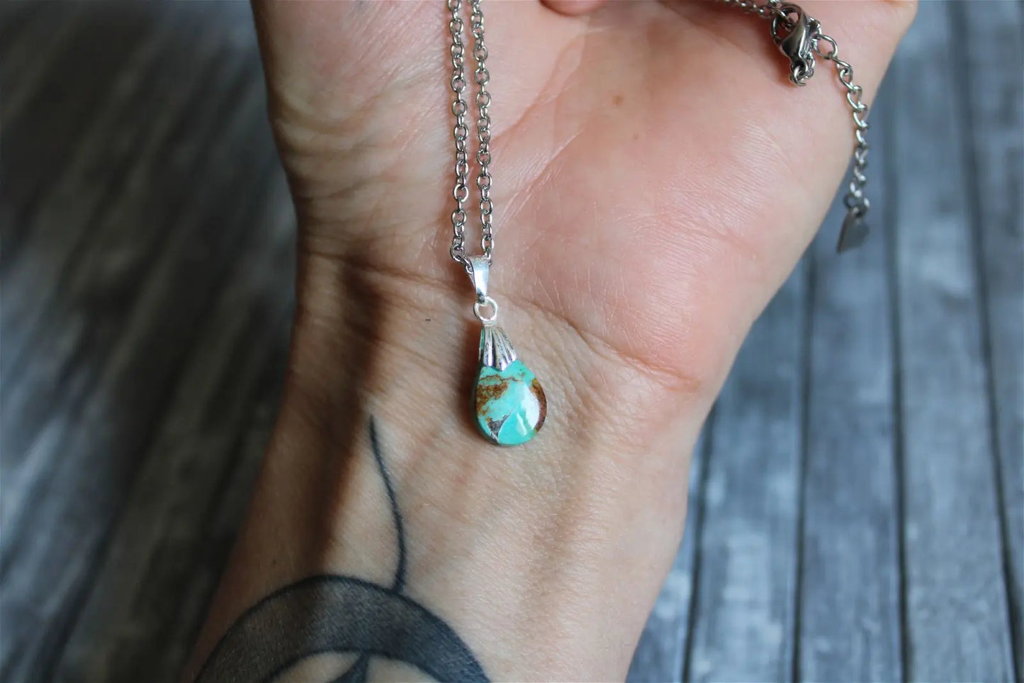 Collier turquoise avec chaîne inox - Aurore Lune