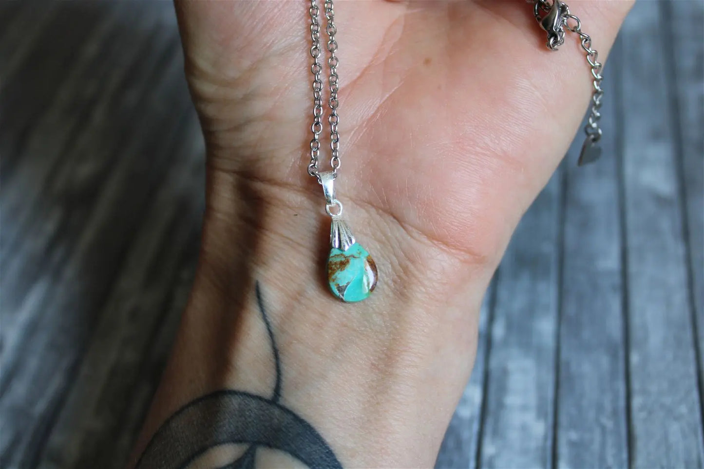 Collier turquoise avec chaîne inox - Aurore Lune