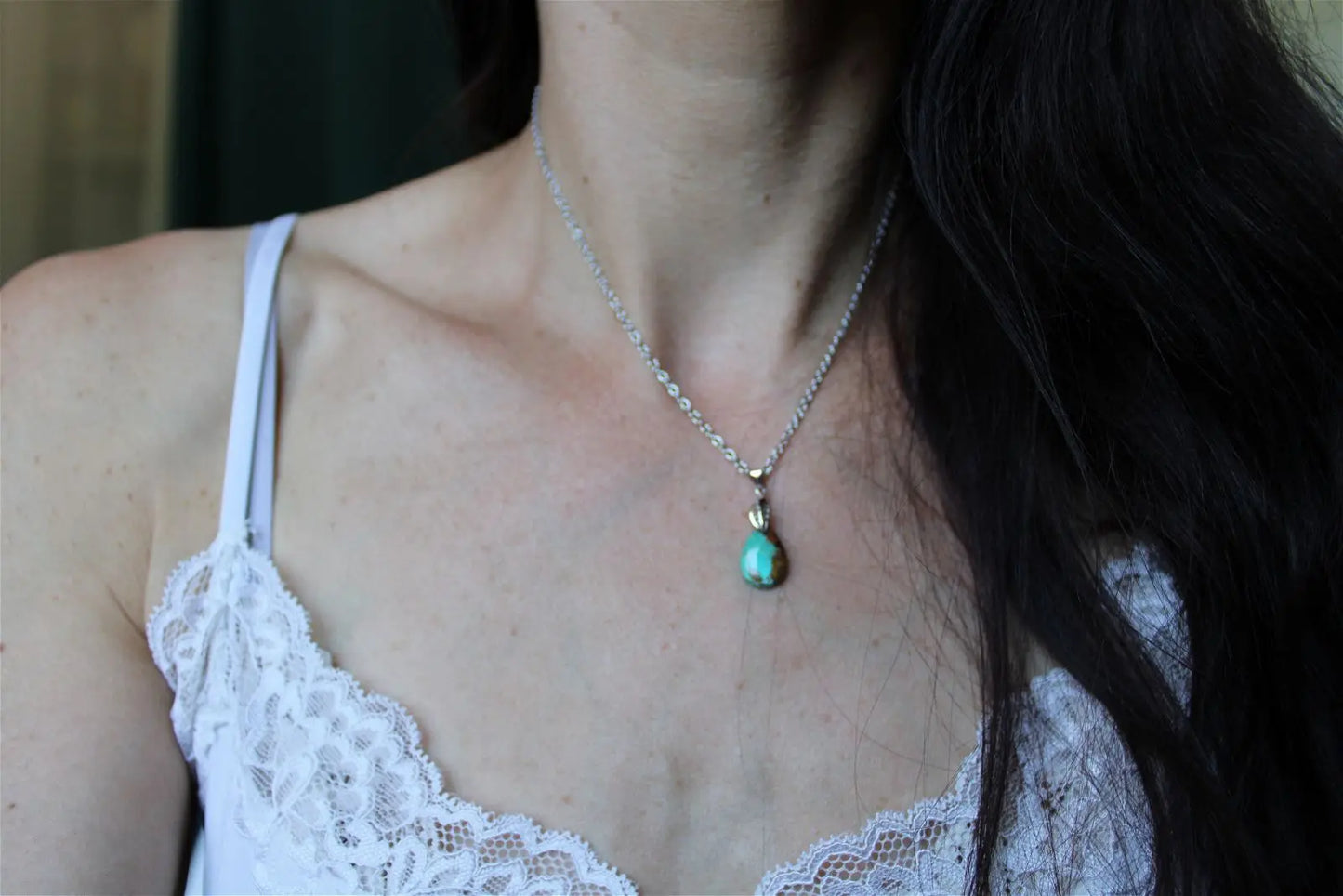 Collier turquoise avec chaîne inox - Aurore Lune