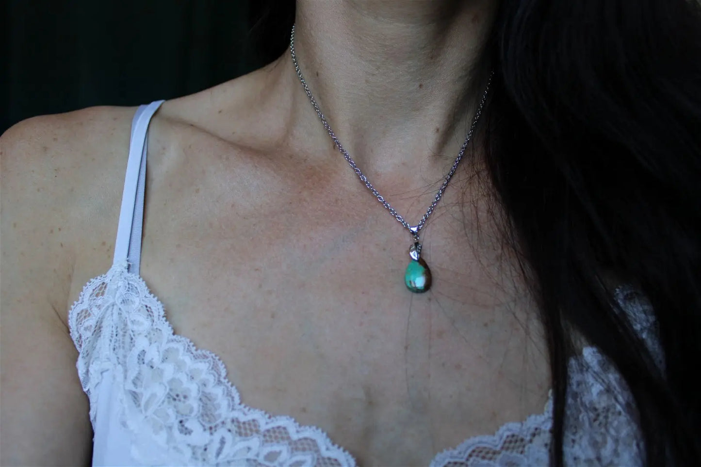 Collier turquoise avec chaîne inox - Aurore Lune