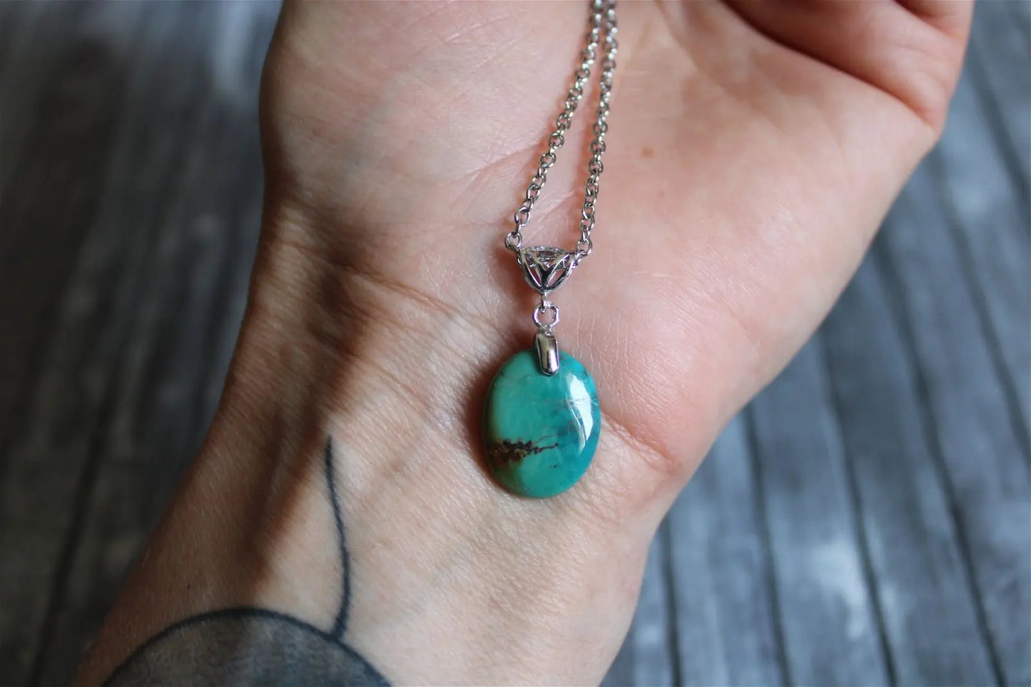 Collier turquoise avec chaîne inox - Aurore Lune