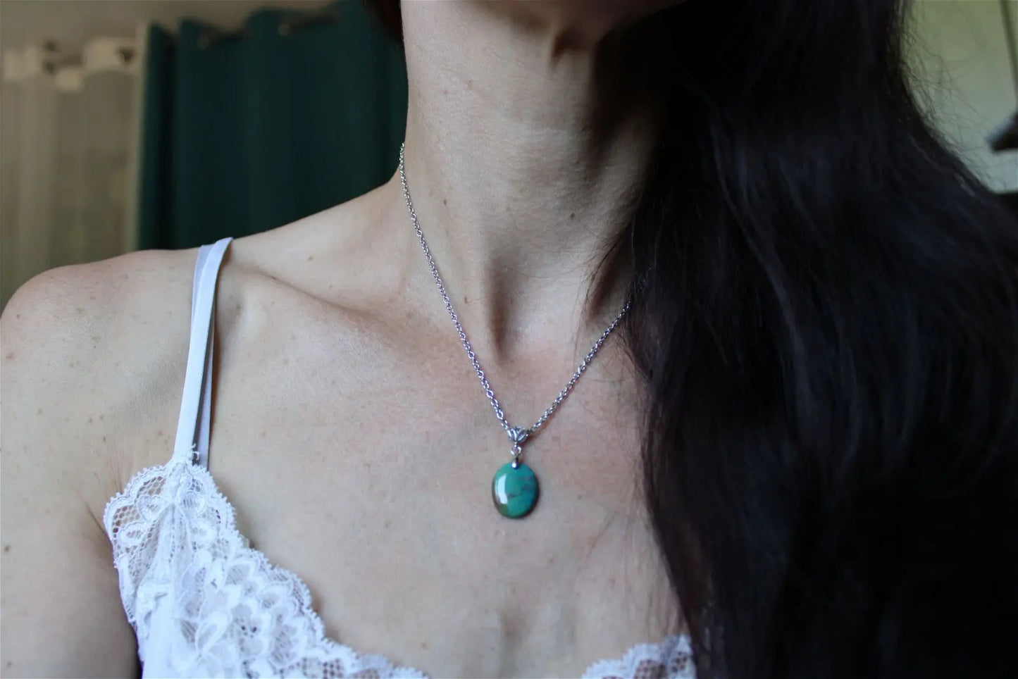 Collier turquoise avec chaîne inox - Aurore Lune