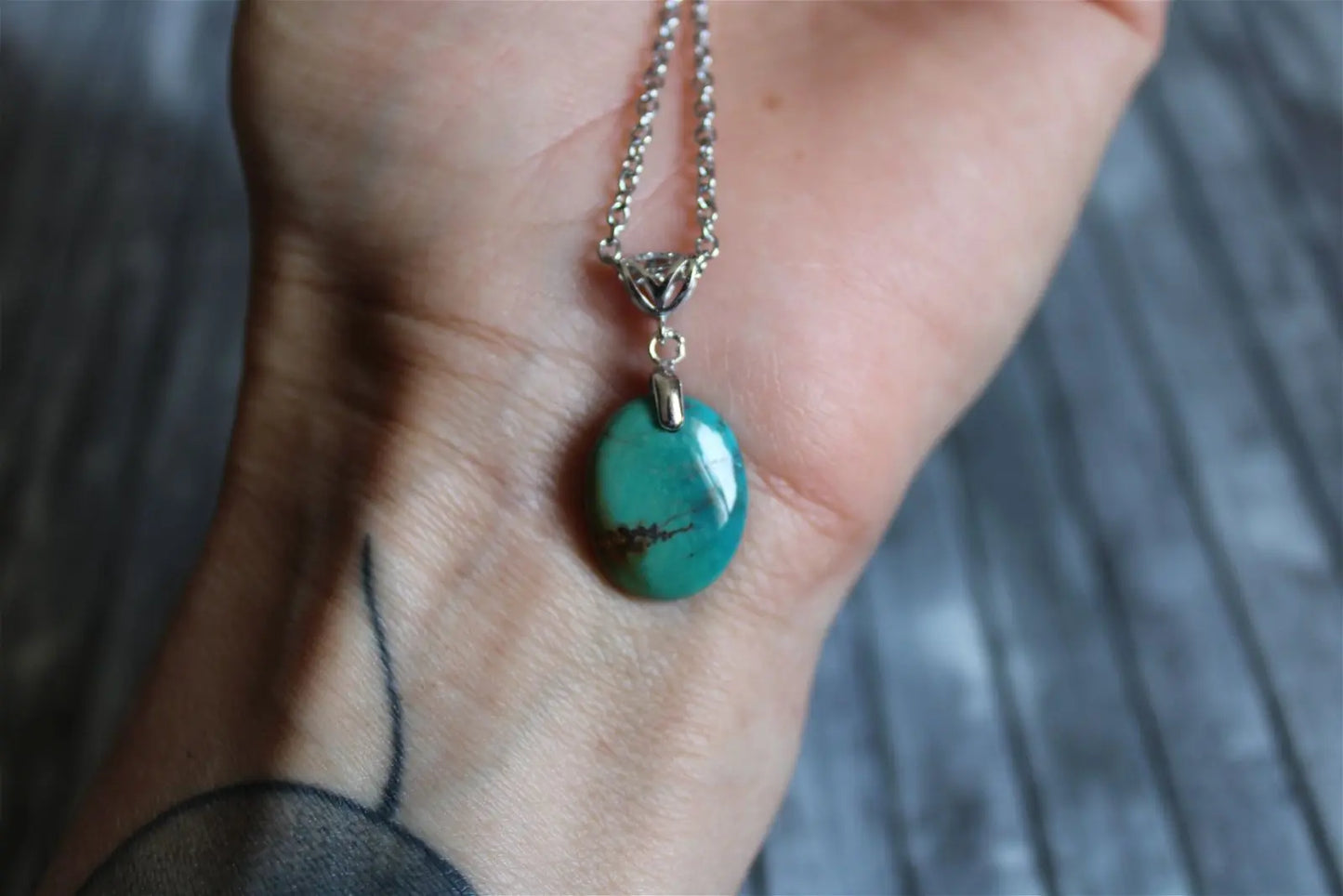 Collier turquoise avec chaîne inox - Aurore Lune