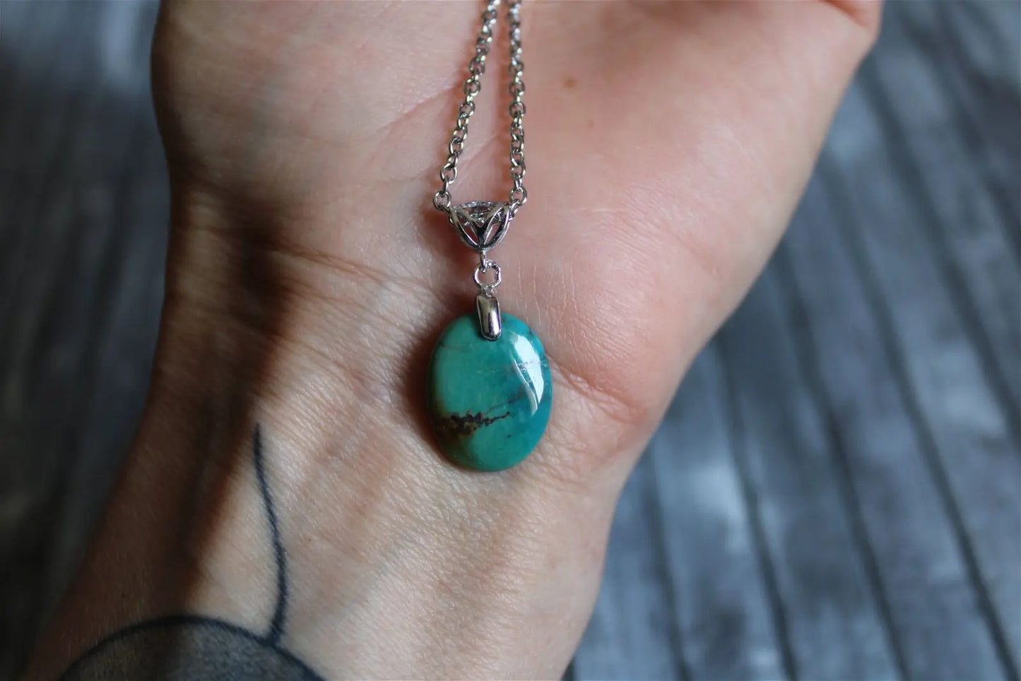 Collier turquoise avec chaîne inox - Aurore Lune