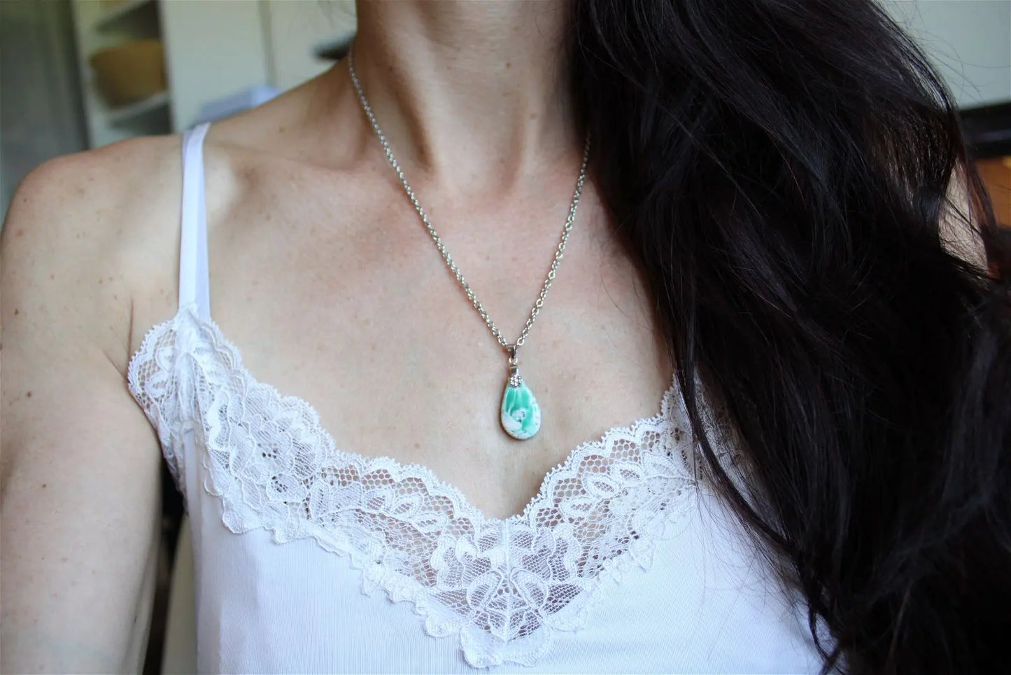 Collier variscite avec chaîne inox - Aurore Lune