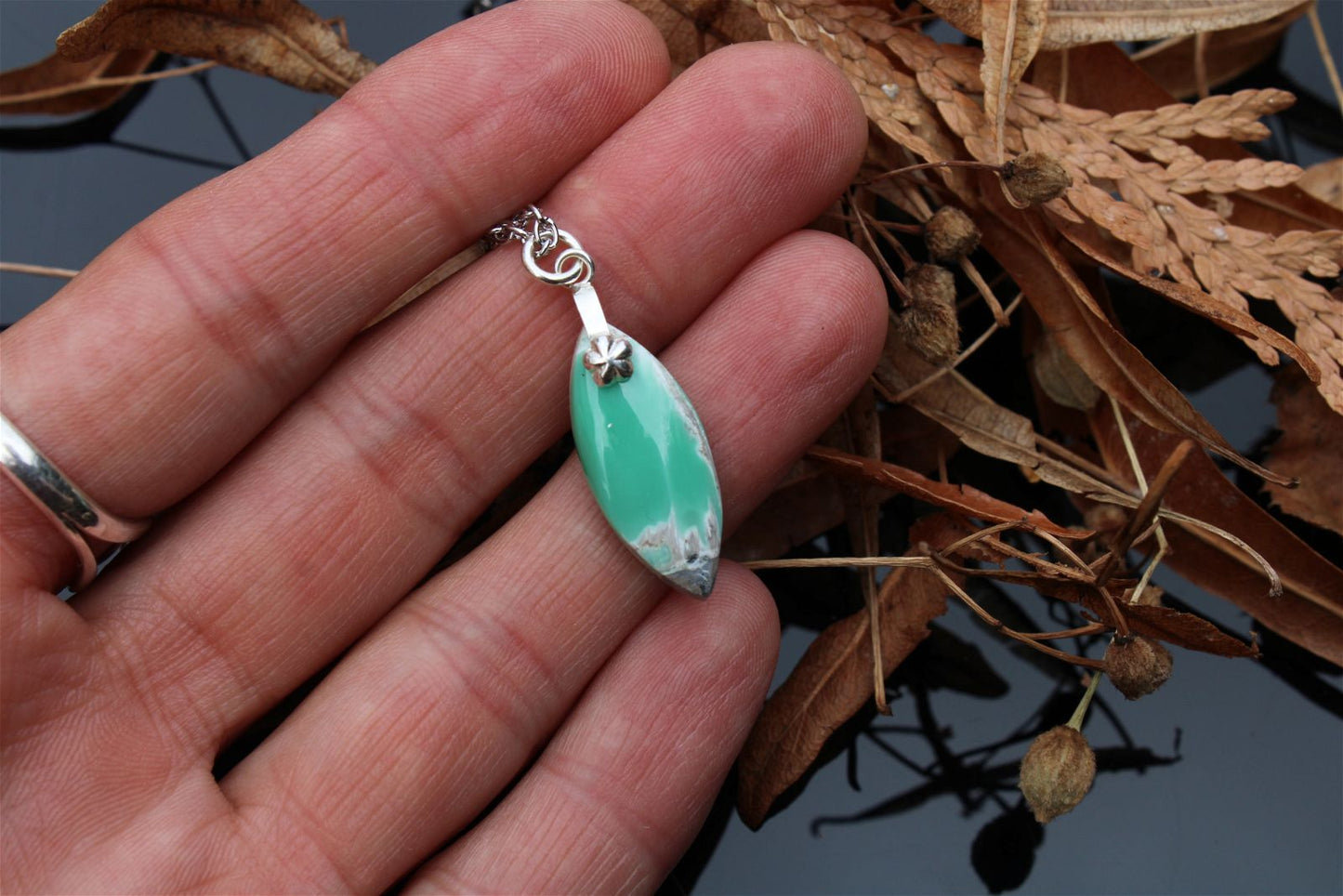 Collier variscite avec chaîne inox - Aurore Lune