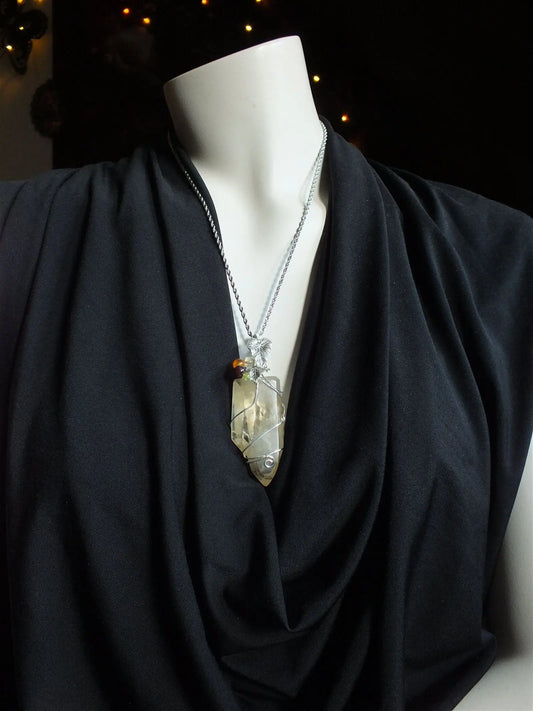 Collier wirewrap pointe de citrine XL double authentique - Aurore Lune