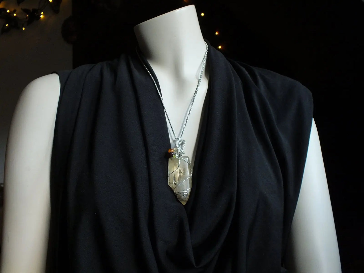 Collier wirewrap pointe de citrine XL double authentique - Aurore Lune