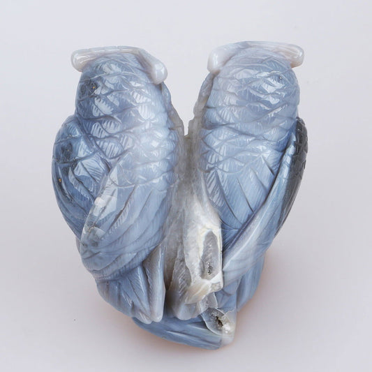 Couple de chouettes en agate - Aurore Lune