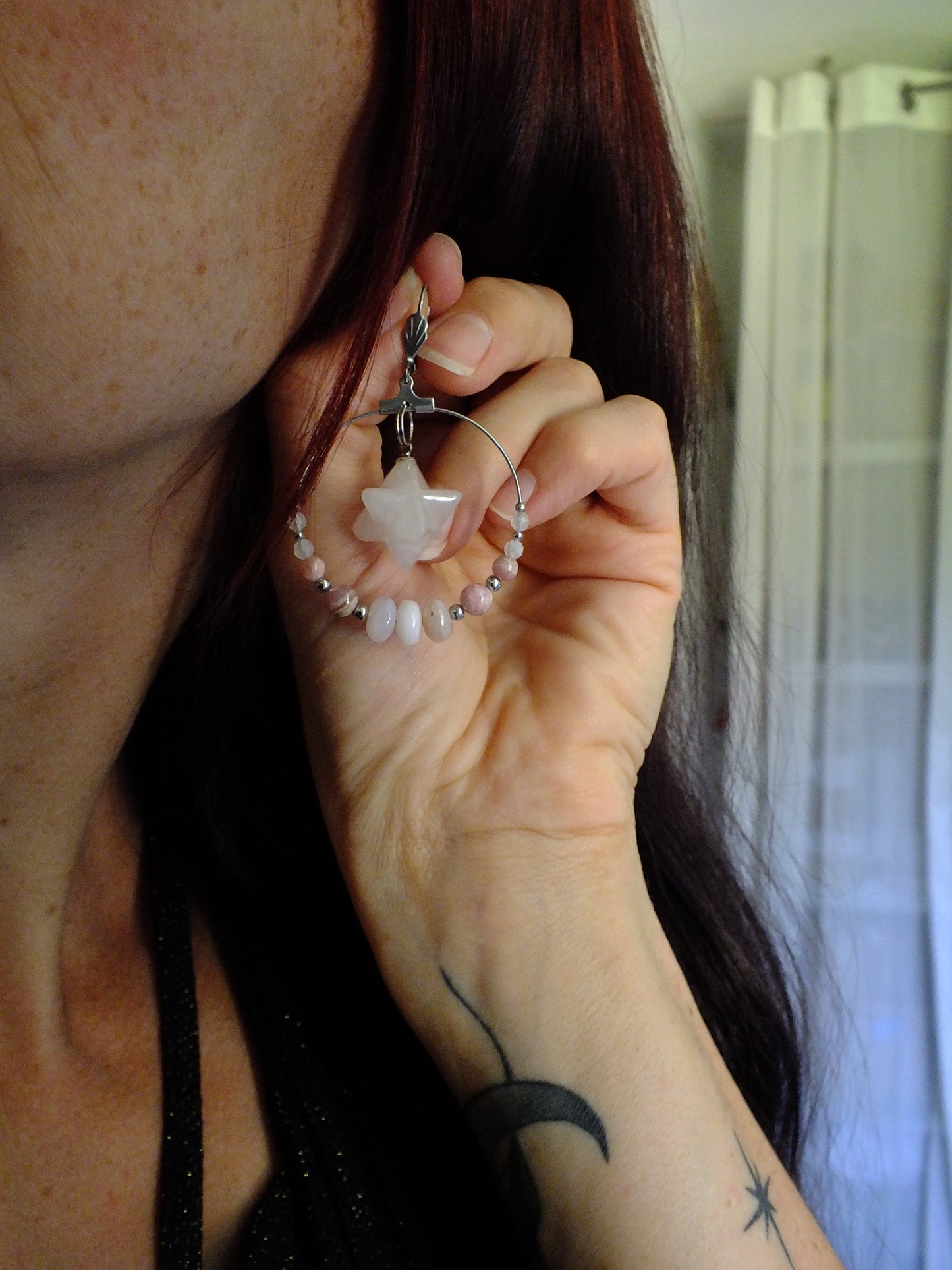 Boucles d'oreilles en quartz rose opale rose rhodochrosite