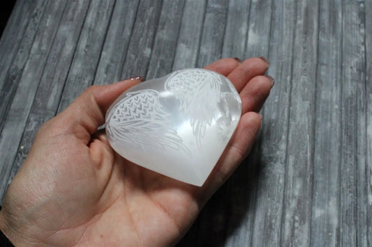 Déclaration d'amour en sélénite ailes d'ange - grand - Aurore Lune